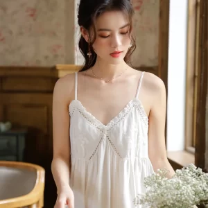 Summer New Sweet Palace Embroidered Lace Knitted Cotton Small Sexy Sling Lace Nightdress Princess Pajamas